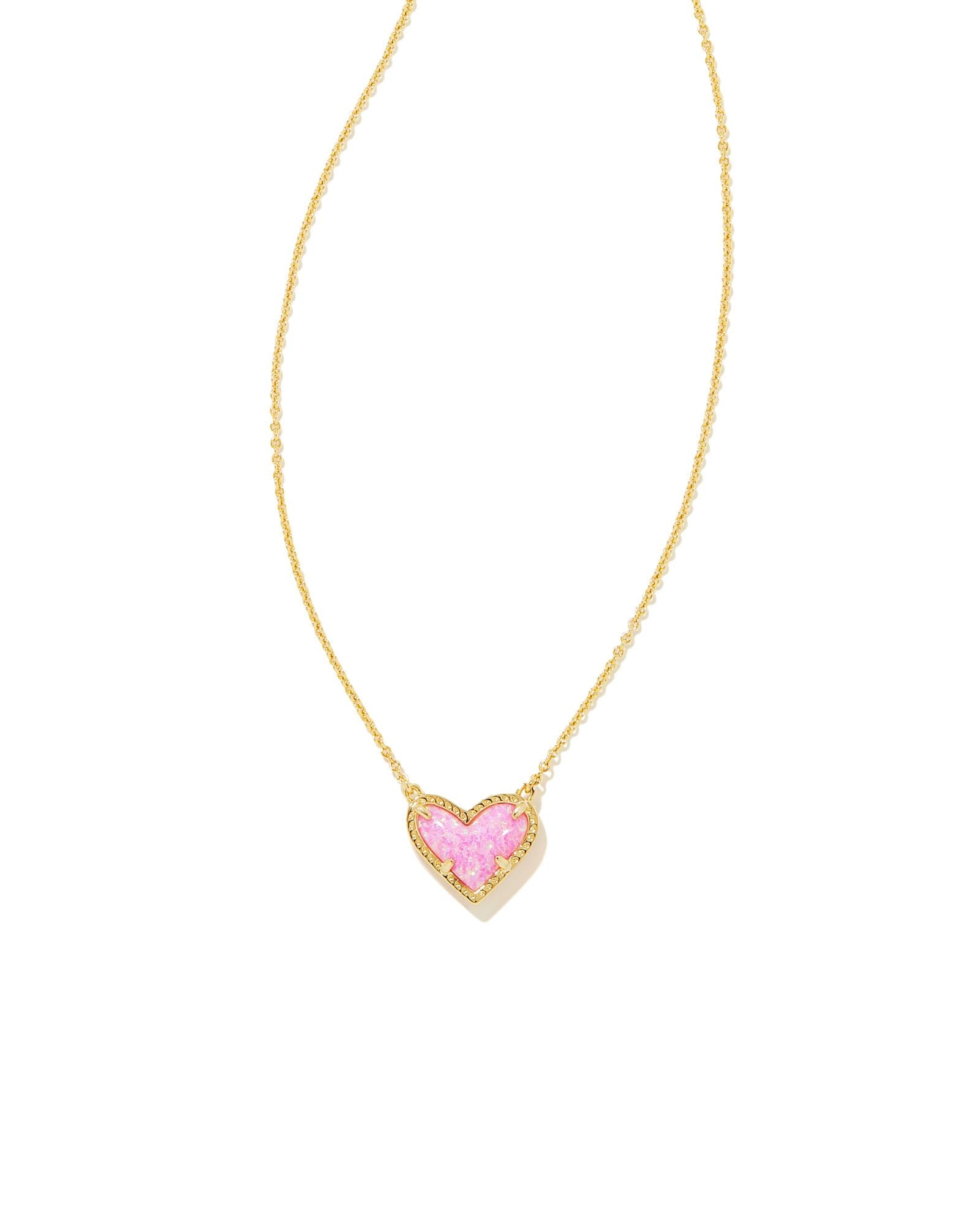 Kendra Scott Bubblegum Pink Kyocera Opal Heart Pendant Necklace