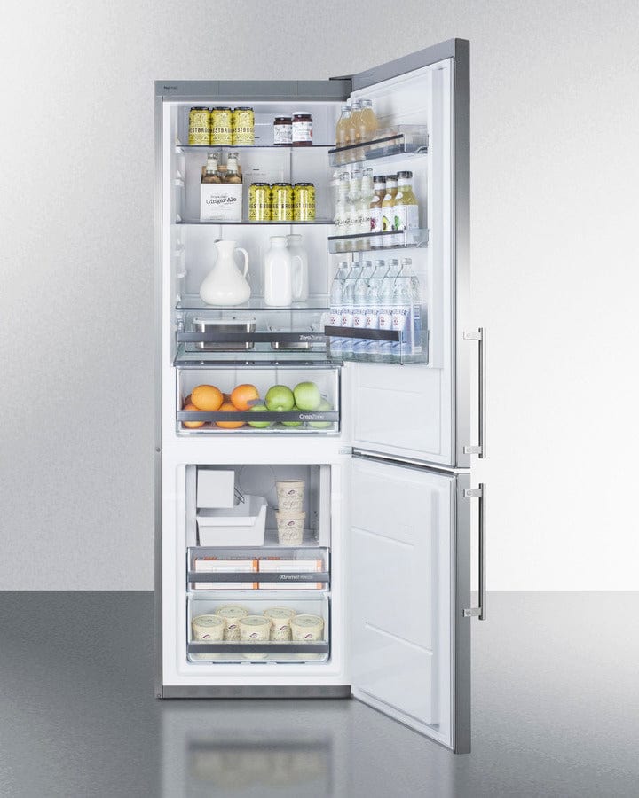 Summit 24" 10.8 cu. ft. Counter Depth Bottom Freezer Refrigerator with Ice Maker - Stainless Steel