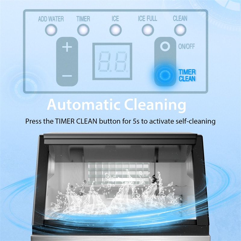 High-Capacity Stainless Steel Ice Maker - 110lbs Daily Output