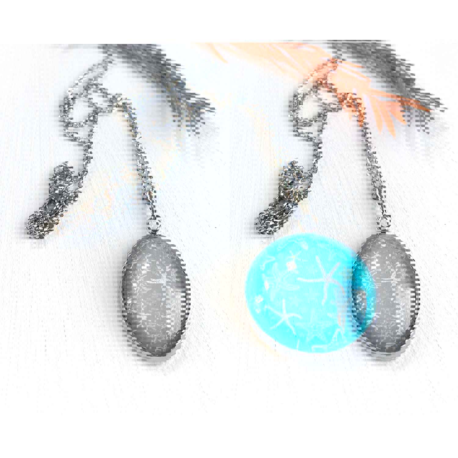 Handcrafted Starfish Art Glass Dome Necklace