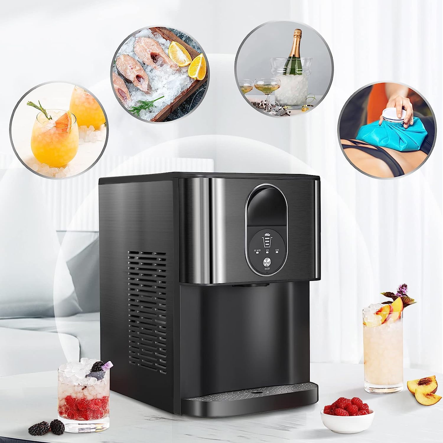 Auseo Compact Nugget Ice Maker, 44 lbs/24H, Self-Cleaning, Easy Operation