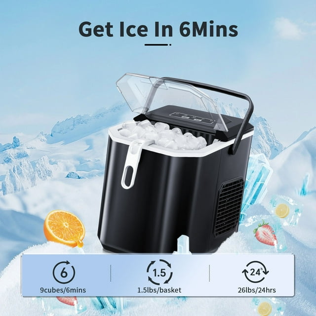 Auseo Ice Maker - Efficient, Portable Ice Machine with Adjustable Bullet Ice Cubes