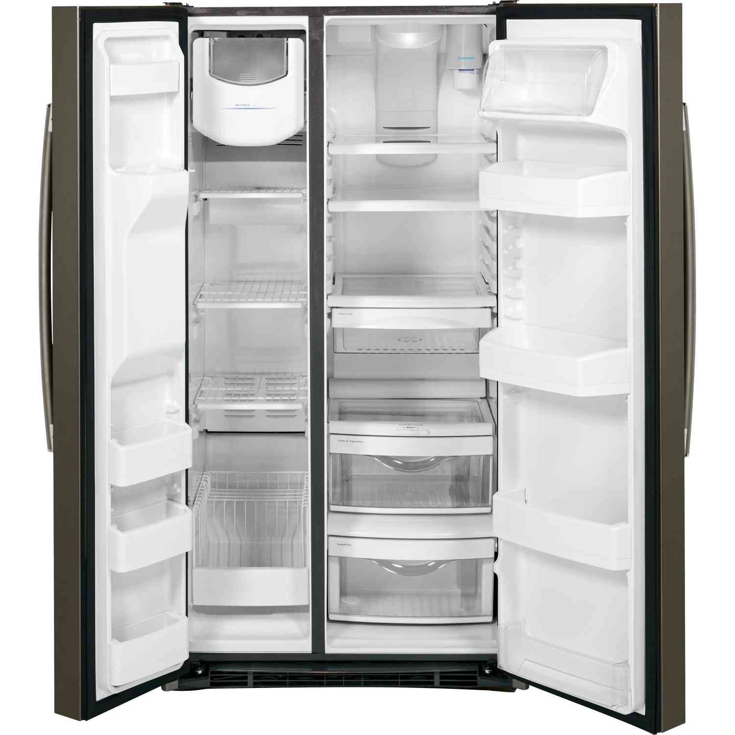 GE 25.3 cu. ft. Side-by-Side Refrigerator with Adjustable Shelves and LED Lighting
