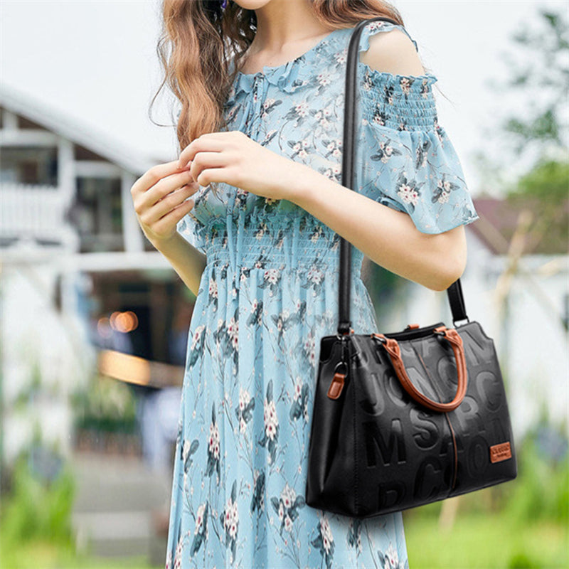 Stylish Vintage Leather Letter Printed Handbag