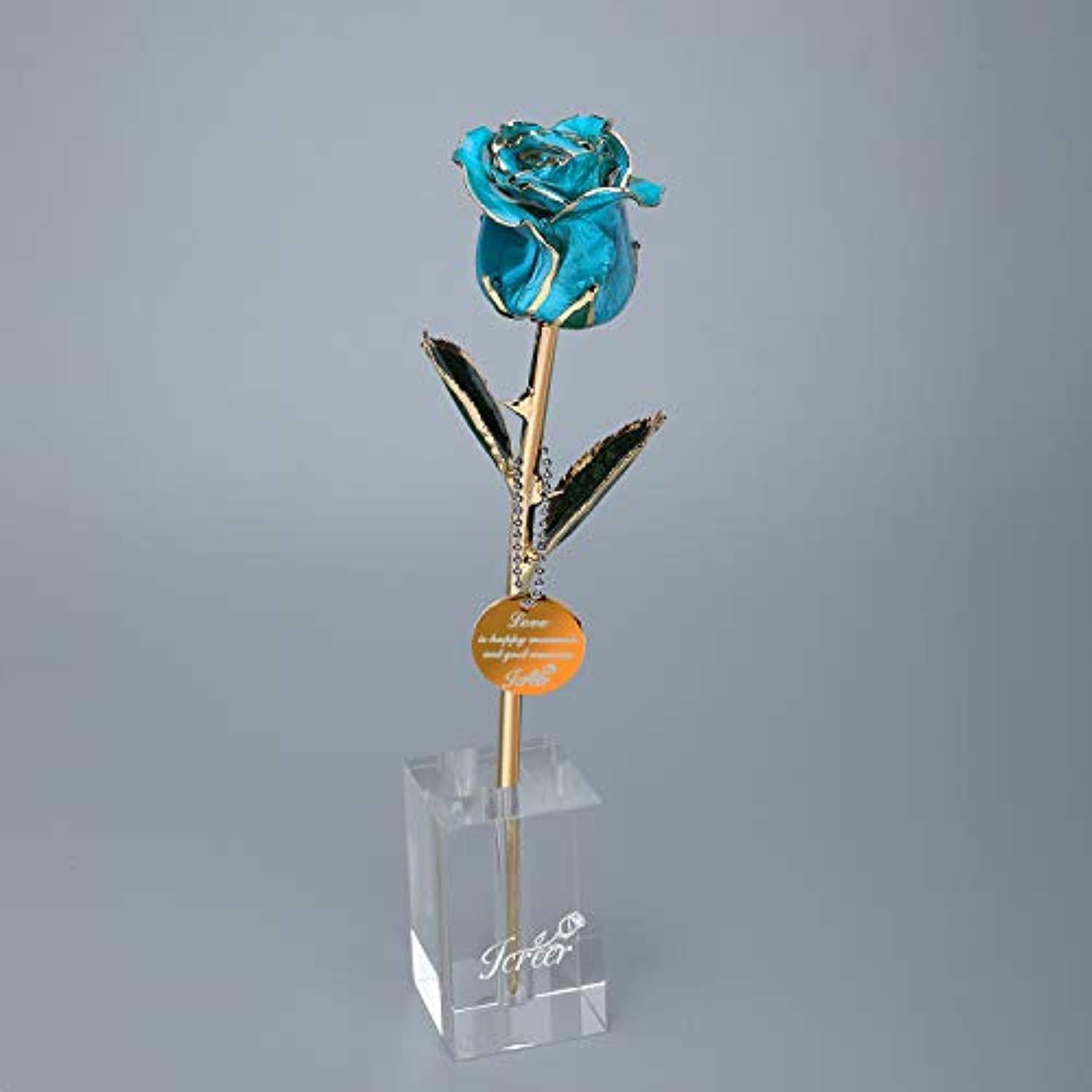 Genuine 24K Gold-Plated Real Rose with Crystal Stand - Timeless Love Gift