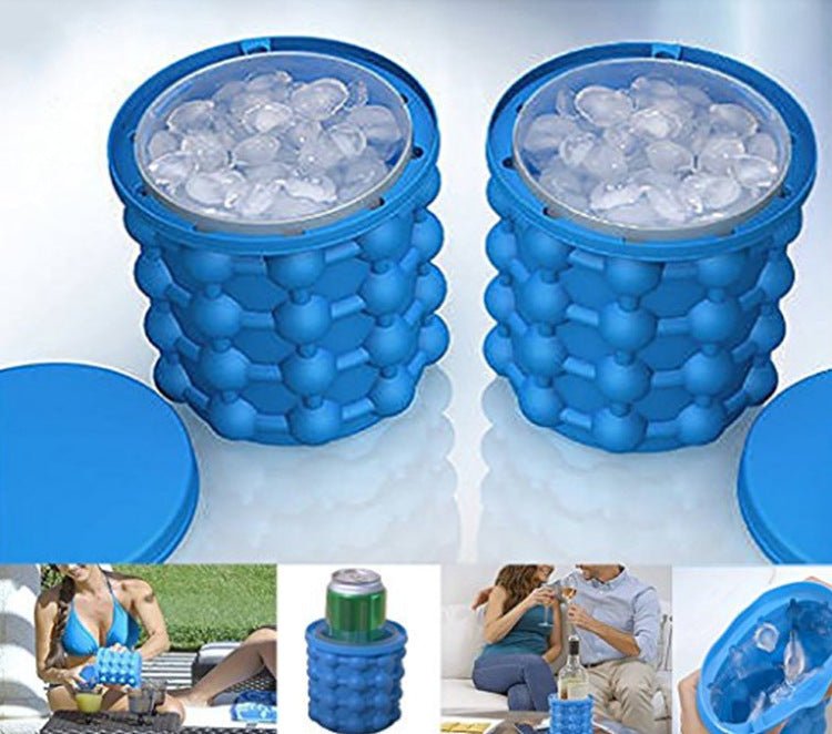 Blue Silicone Ice Cube Storage Bucket with Quick Cold Feature