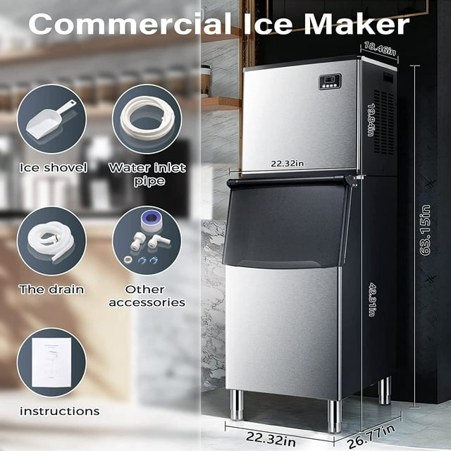 Auseo High-Capacity Ice Maker, 360 LBS/24H, 200LBS Storage, Fast Ice Production