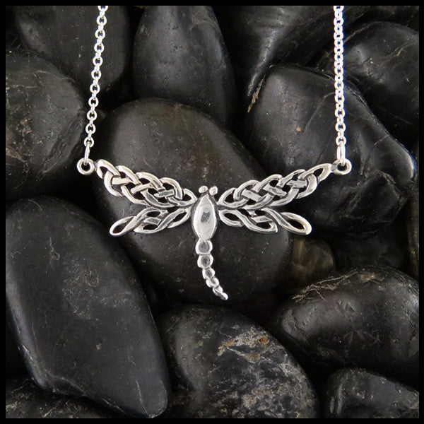Sterling Silver Dragonfly Bar Pendant Necklace
