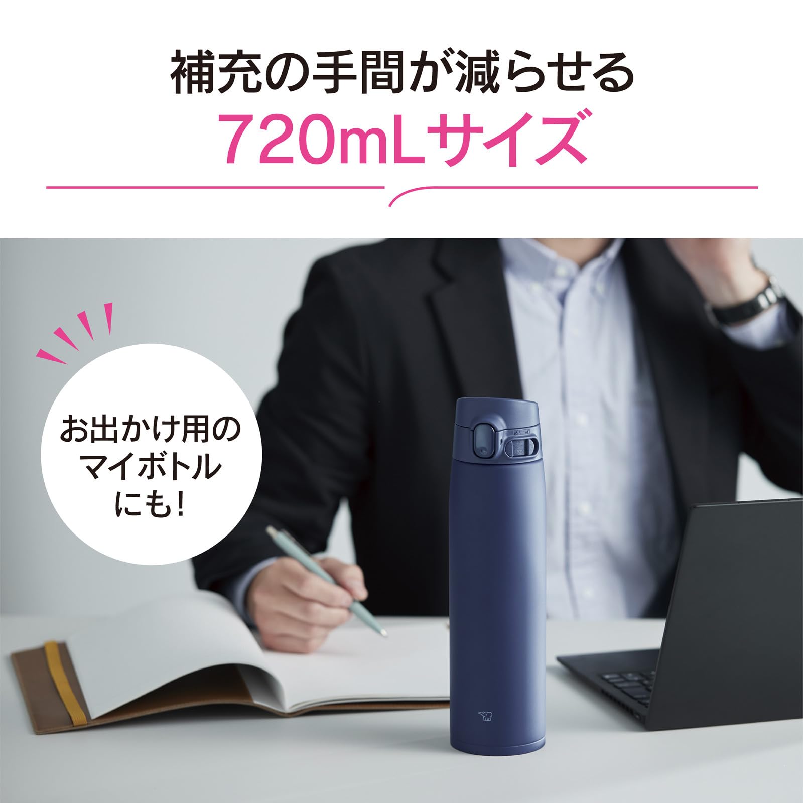 Zojirushi 720ml Sand Beige Stainless Steel Water Bottle with One-Touch Operation