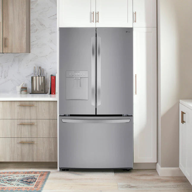 LG 29-cu ft French Door Refrigerator with Ice Maker, Printproof Platinum Silver
