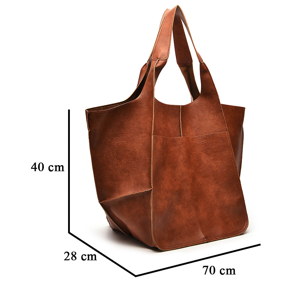 Stylish Large Capacity Soft Leather Shoulder Tote Bag