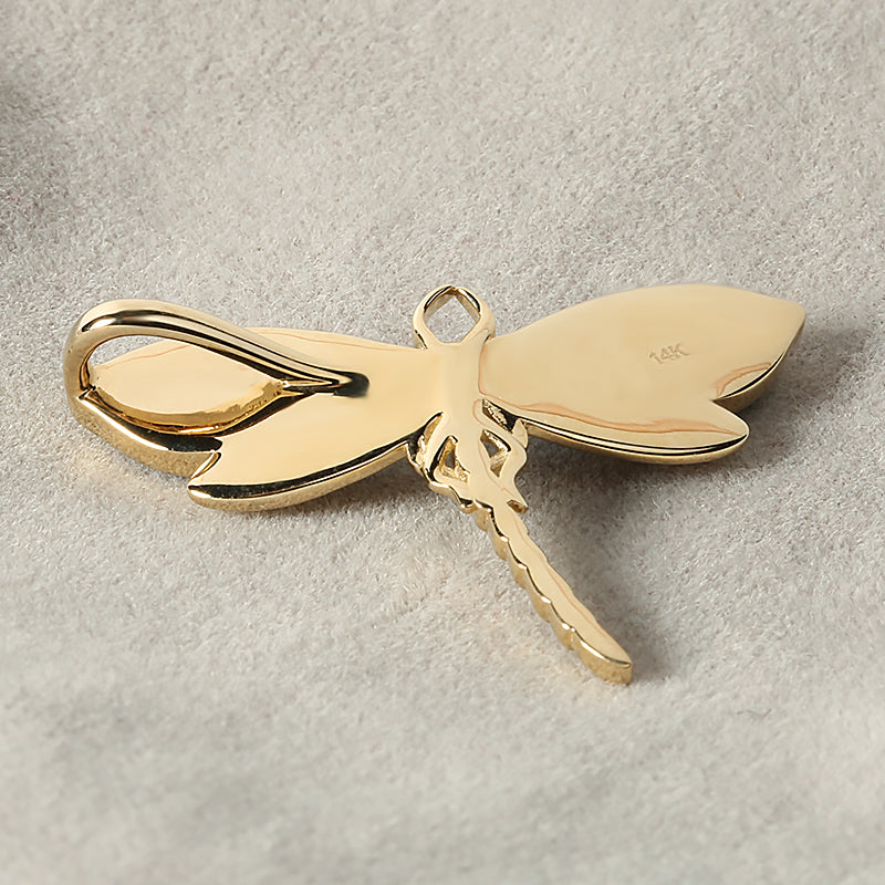 Exquisite 14K Gold Dragonfly Pendant with Blue Opal