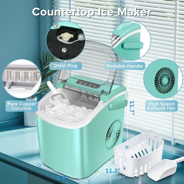 Auseo Compact Ice Maker, 9 Cubes in 8 Mins, 26 lbs Daily, Self-Cleaning