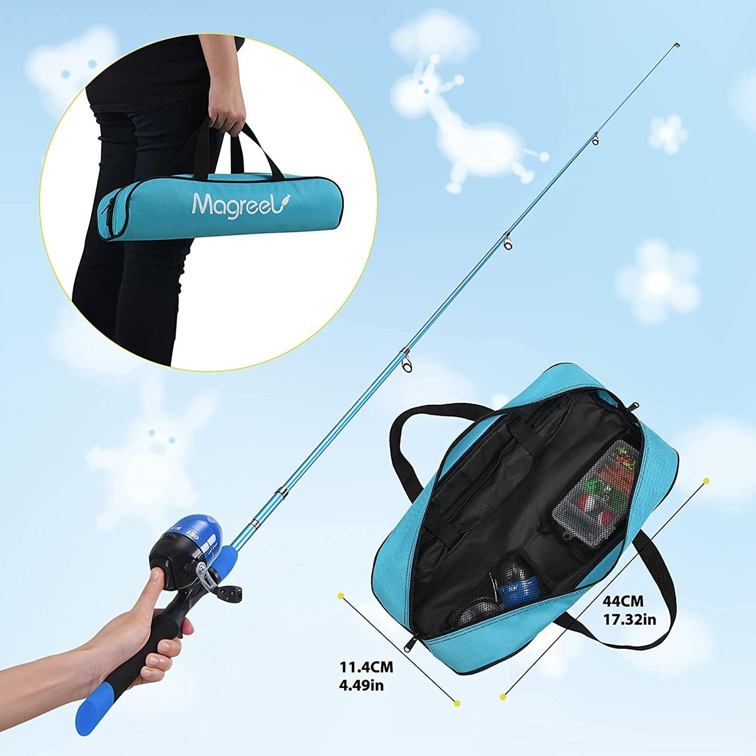 Children's Telescopic Fishing Kit, Starter Fishing Rod and Reel Set with Tackle Box