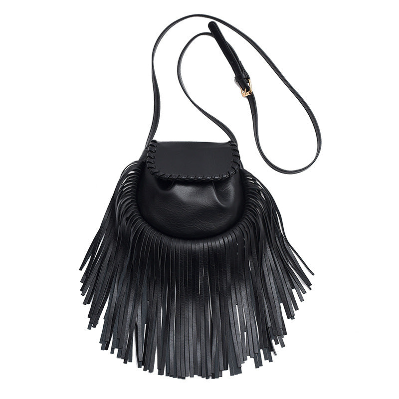 Stylish PU Leather Tassel Crossbody Bucket Bag