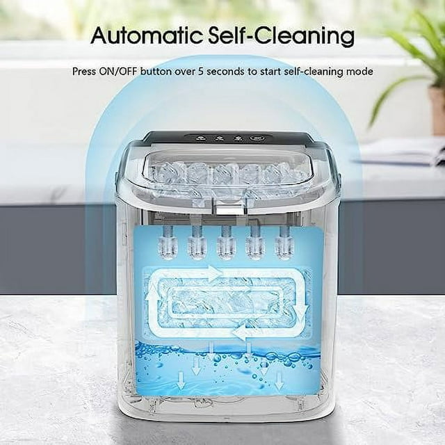 Kismile Compact Ice Maker - 26lbs in 24H, Self-Cleaning, Bullet-Shaped Cubes