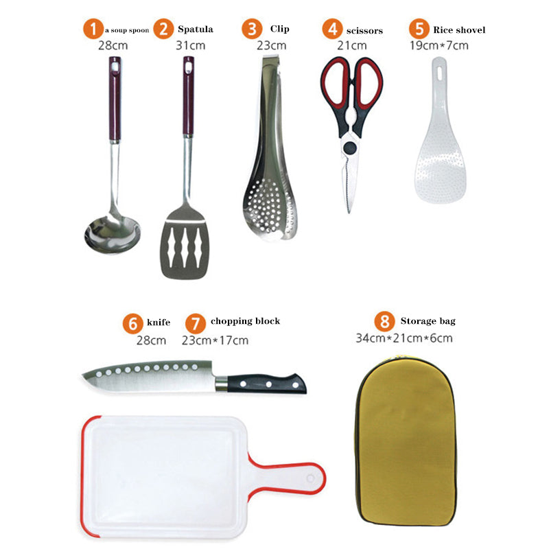 Portable Outdoor Cooking Utensil Set, 8-Piece Stainless Steel Travel Kit for Camping, Hiking, and BBQ