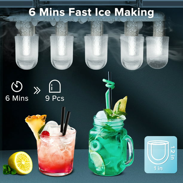 Auseo Compact Ice Maker, 9 Cubes in 8 Mins, 26 lbs Daily, Self-Cleaning