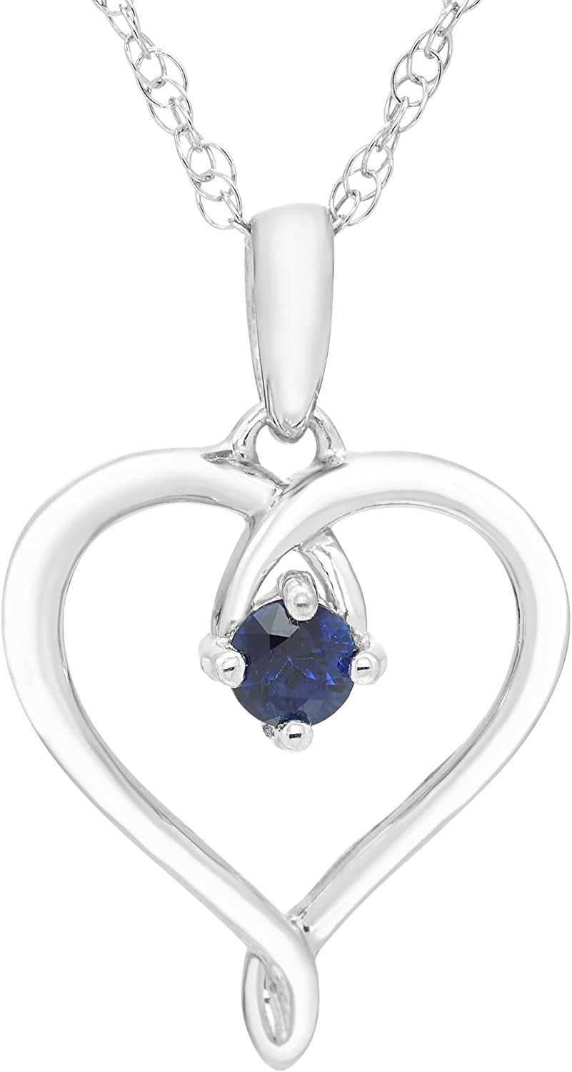 Sterling Silver Heart Pendant with Genuine Blue Sapphire