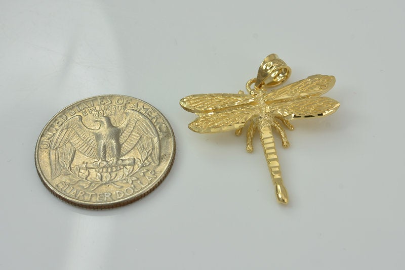 Glamorous Dragonfly Diamond-cut Gold Pendant Necklace