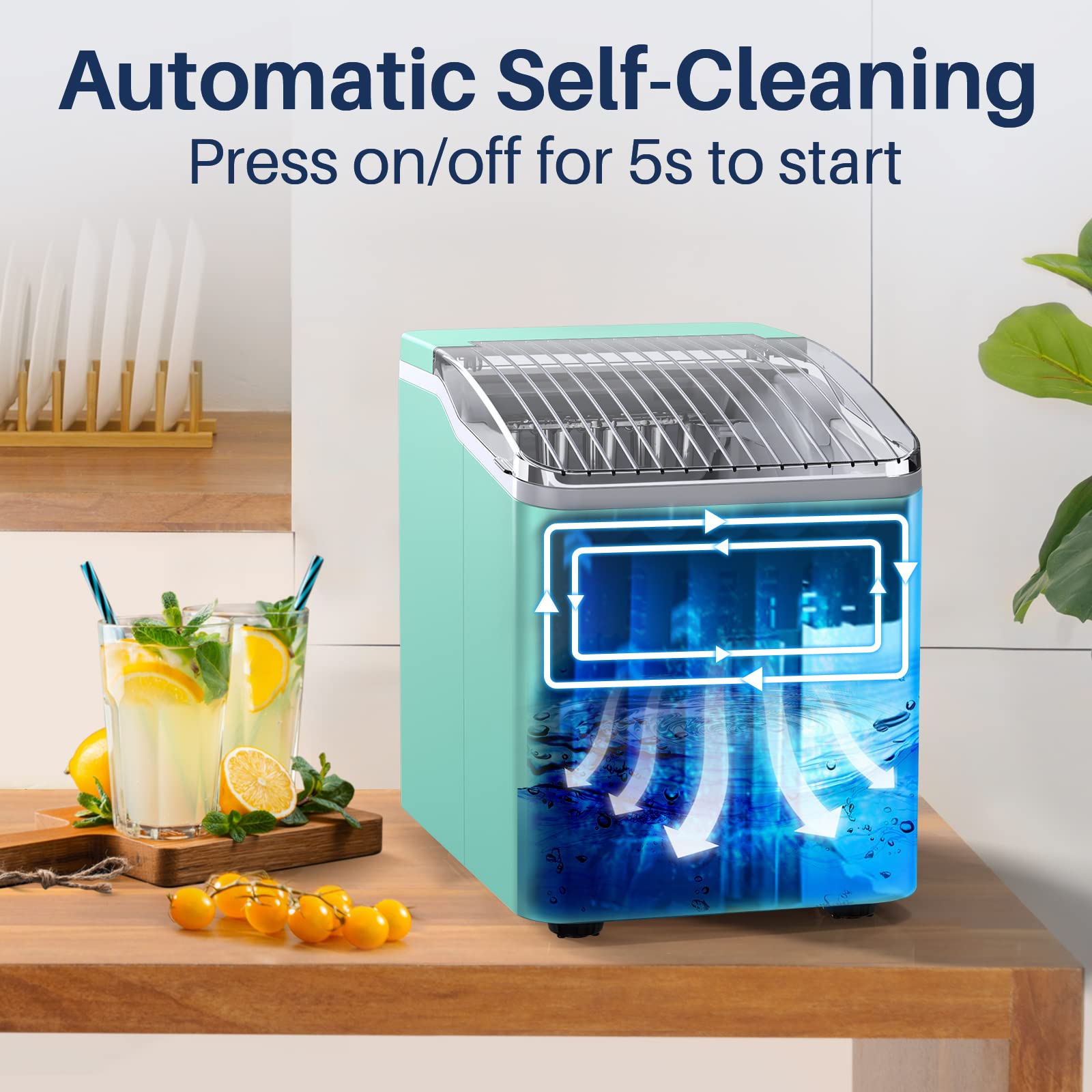 Portable Ice Maker with Self-Cleaning, 26 lb/24h, Compact Design
