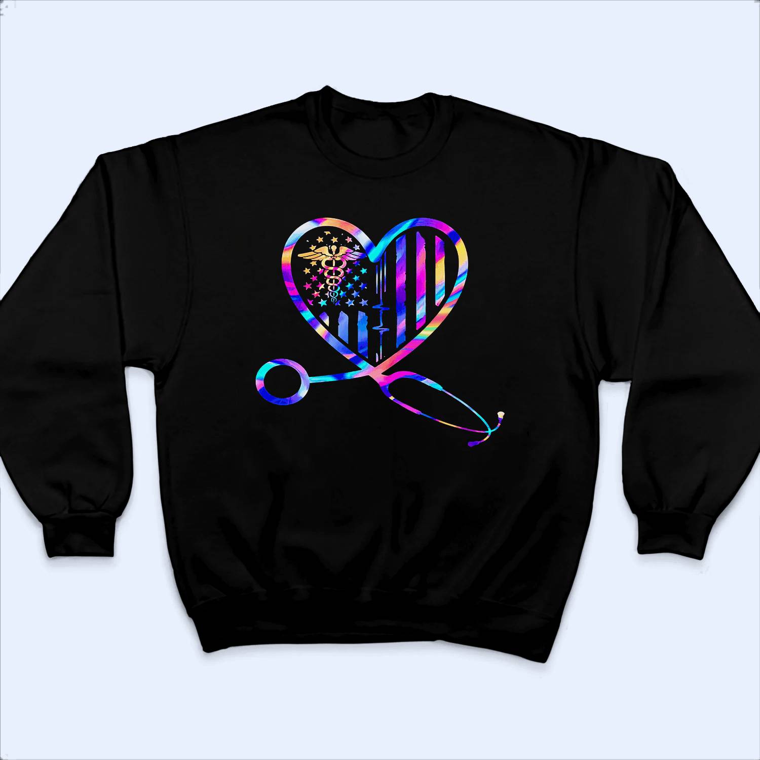 Personalized Holographic Stethoscope Heart Nurse T-Shirt - Unique Gift for Healthcare Professionals
