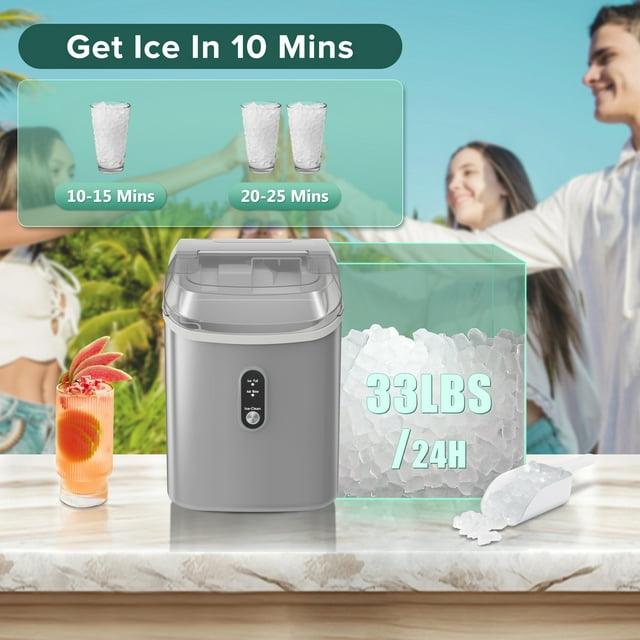 KISSAIR Nugget Ice Maker - Compact, Portable, and Efficient for Home & Office