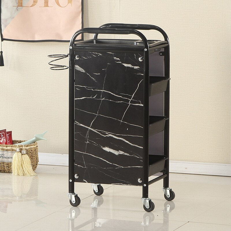 Vintage-Style Metal Salon Trolley with Multi-Level Storage