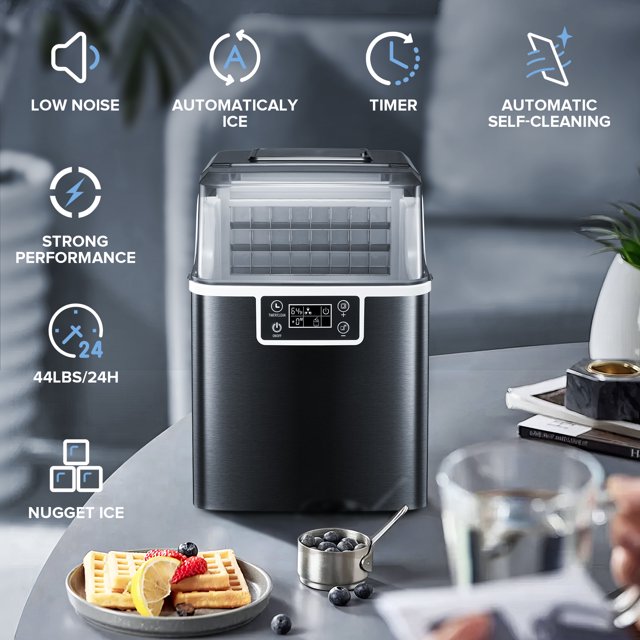Auseo High-Capacity Countertop Ice Maker, 44lbs/24H, 24 Cubes in 12 Mins