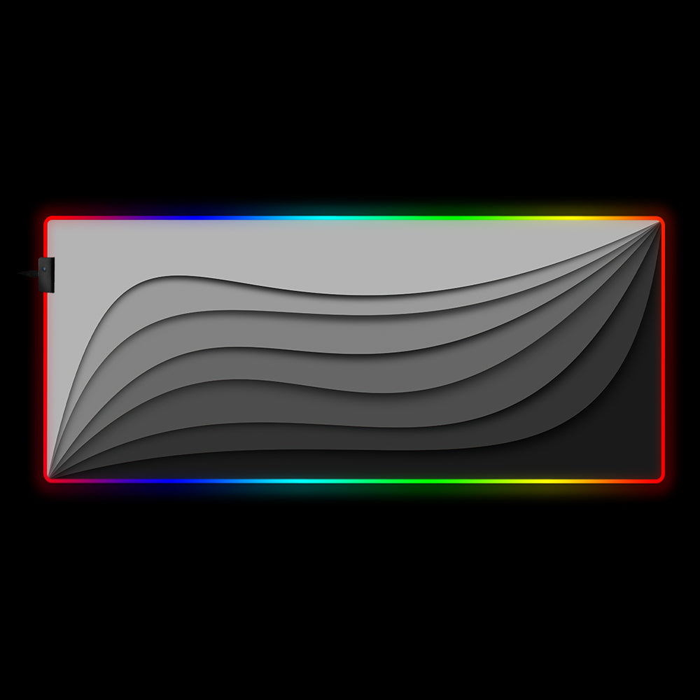 Grayscale Waves RGB Gaming Mouse Pad - XL Size, Premium Cloth Surface