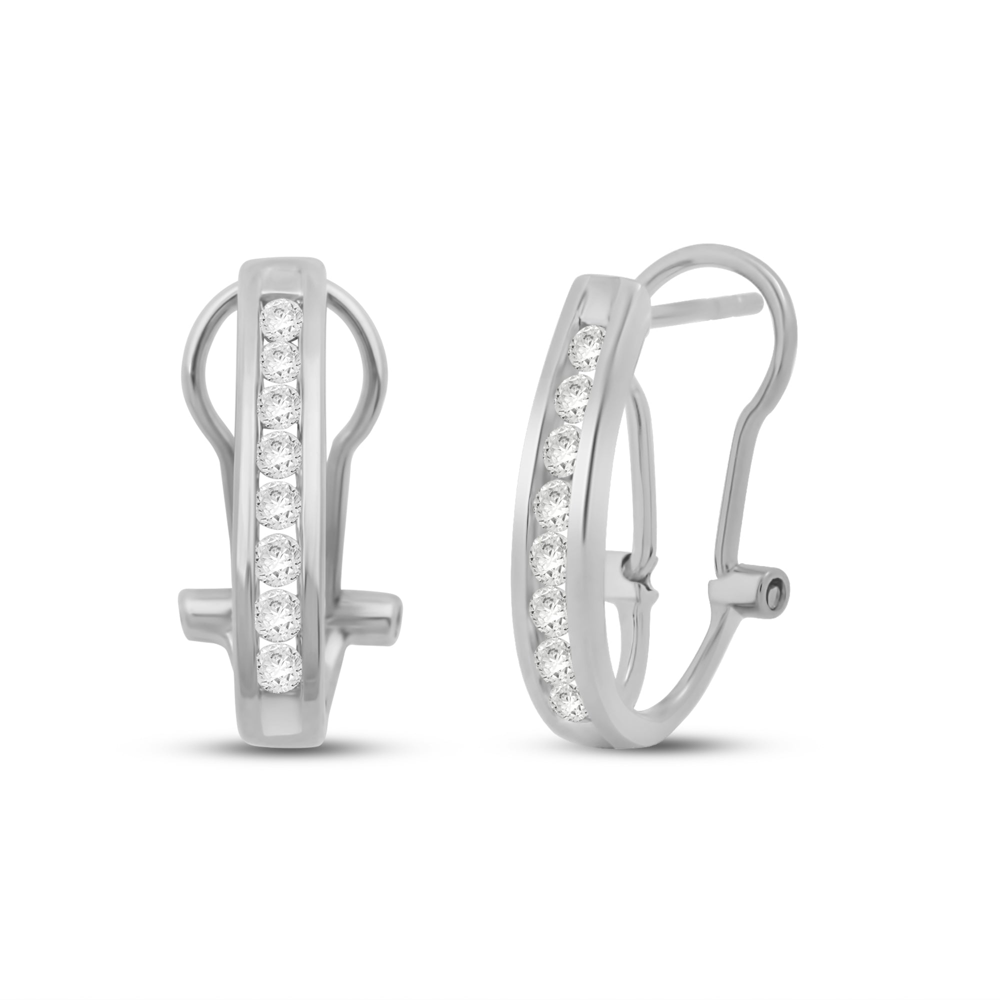 Glamorous 10K White Gold 1/2 CTTW Diamond Omega Hoop Earrings