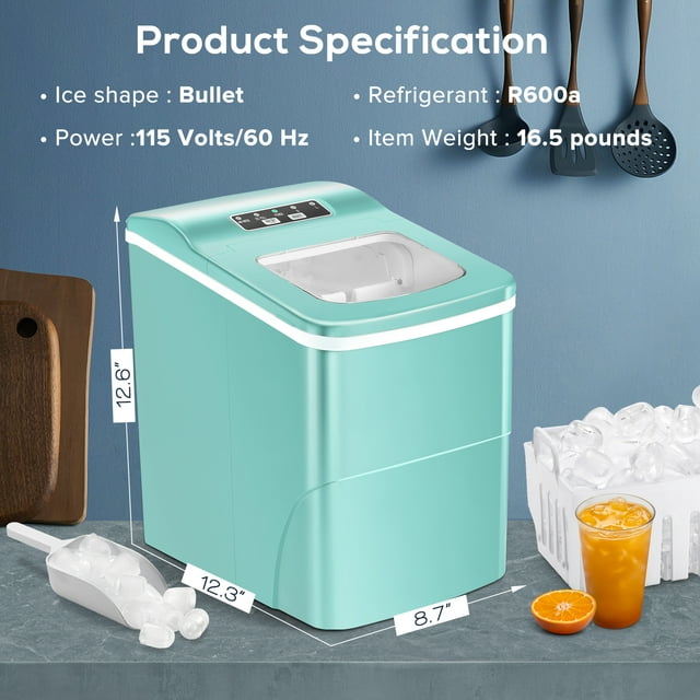 KISSAIR Portable Ice Maker, Efficient & Quiet, 26lbs/day