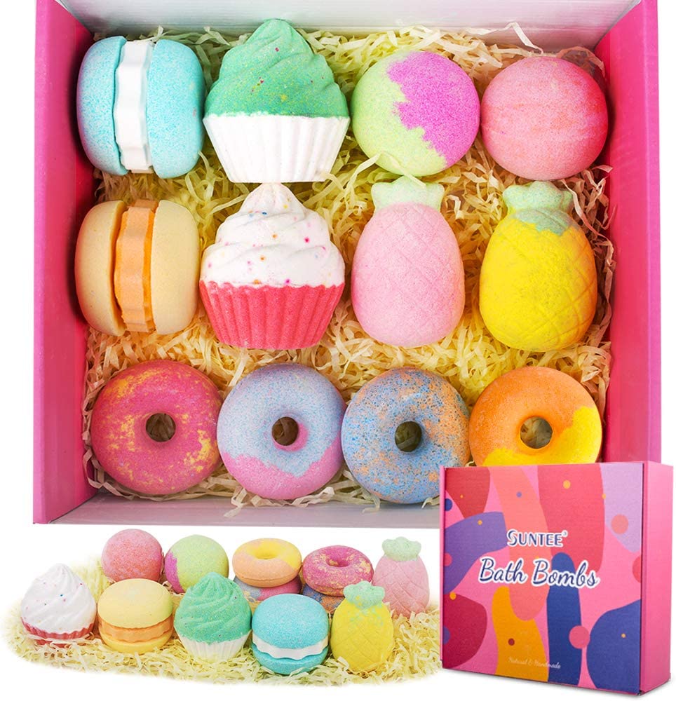 Suntee Luxury Bath Bombs Gift Set, 12 Handmade Spa Fizzers with Essential Oils and Shea Butter