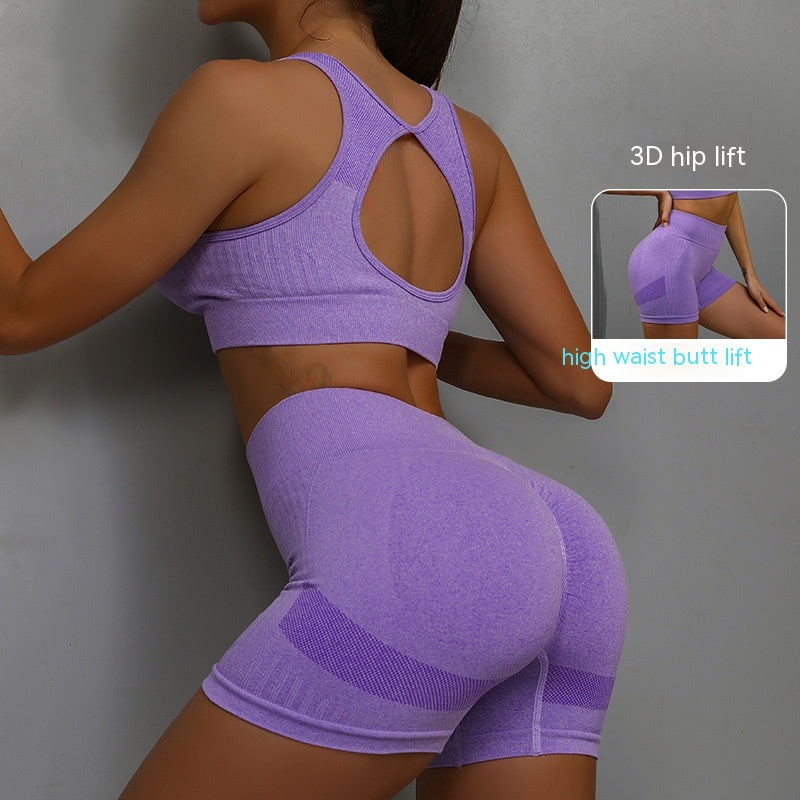 2pcs Women's Breathable Yoga Shorts and Hollow Out Back Sports Bra Set