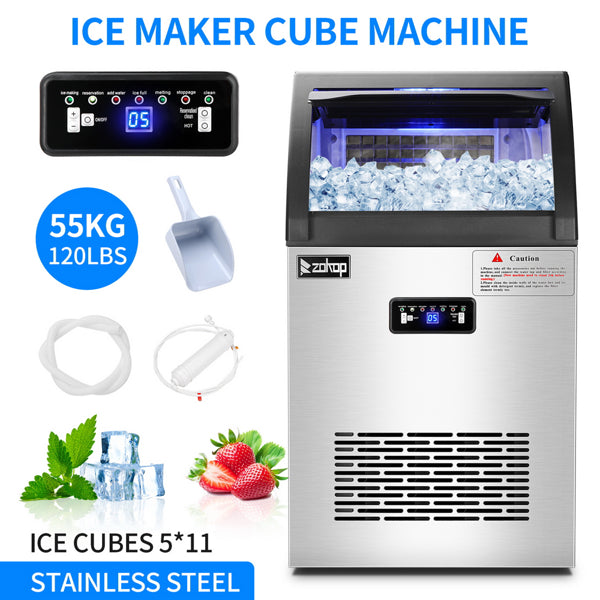 ZOKOP Stainless Steel Ice Maker Cube Machine, High-Capacity, Freestanding/Built-in