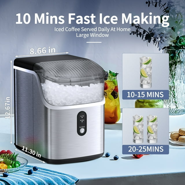Auseo Nugget Ice Maker - Portable, Self-Cleaning, 33lbs/24H for Home & Office