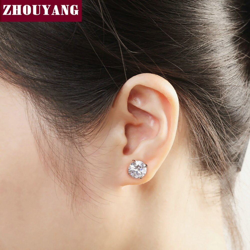 Glamorous Round CZ Stud Earrings for Women, Trendy 2023 Fashion Jewelry