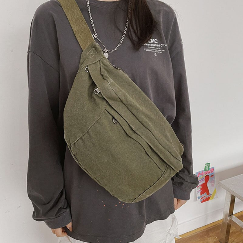 Unisex Canvas Hip-Hop Waist Bag for Outdoor and Street Style