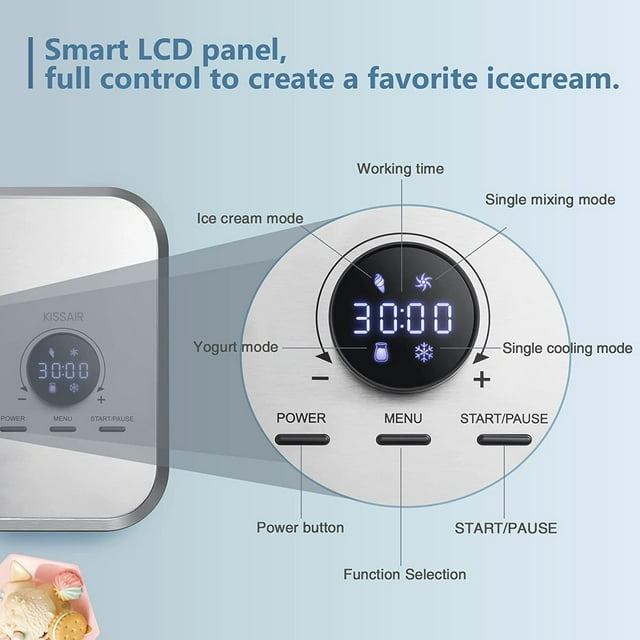 KISSAIR 1.5Qt Stainless Steel Ice Cream Maker with 4 Modes