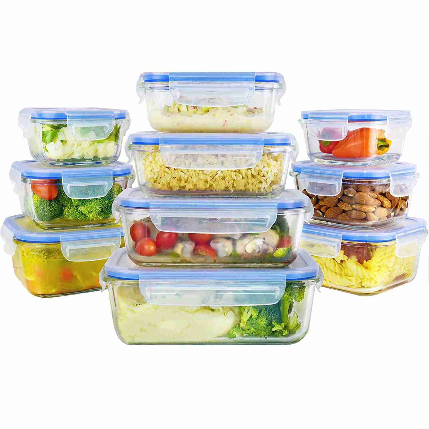 Zestkit Glass Food Storage Containers, 10-Piece Set with Airtight Lids
