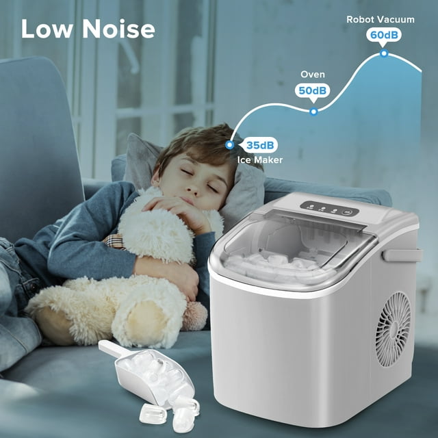 Auseo Countertop Ice Maker - Portable, Self-Cleaning, 26lbs/24H, 9 Cubes in 8 Mins