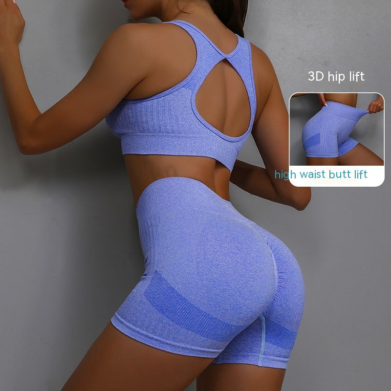 2pcs Women's Breathable Yoga Shorts and Hollow Out Back Sports Bra Set