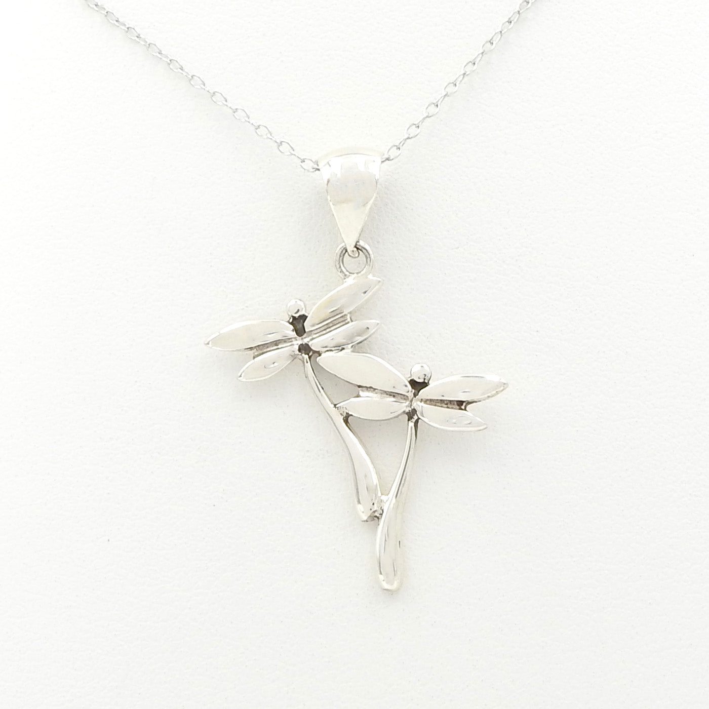 Elegant Sterling Silver Double Dragonfly Pendant