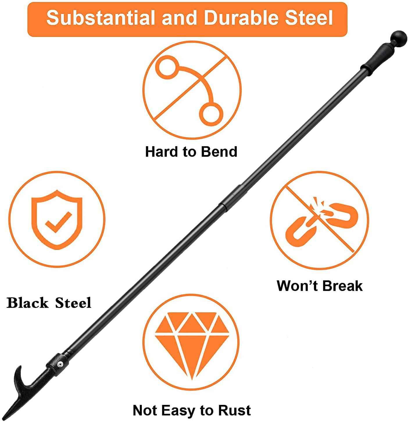 BsBsBest 46" Extra Long Fire Poker - Rust Resistant for Fireplace, Camping, Wood Stove