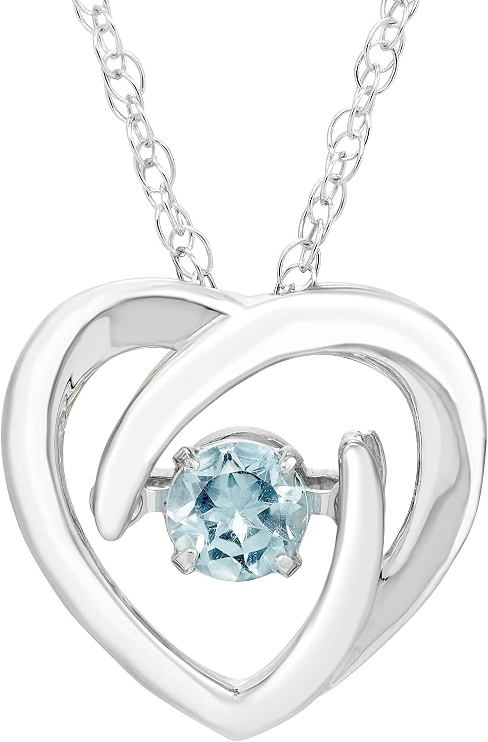 Glimmering Aquamarine Gemstone Heart Pendant in Sterling Silver