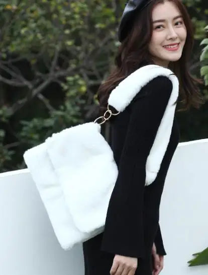 Leopard Print Fur Bag for Women, Large Capacity Crossbody Shoulder Clutch
