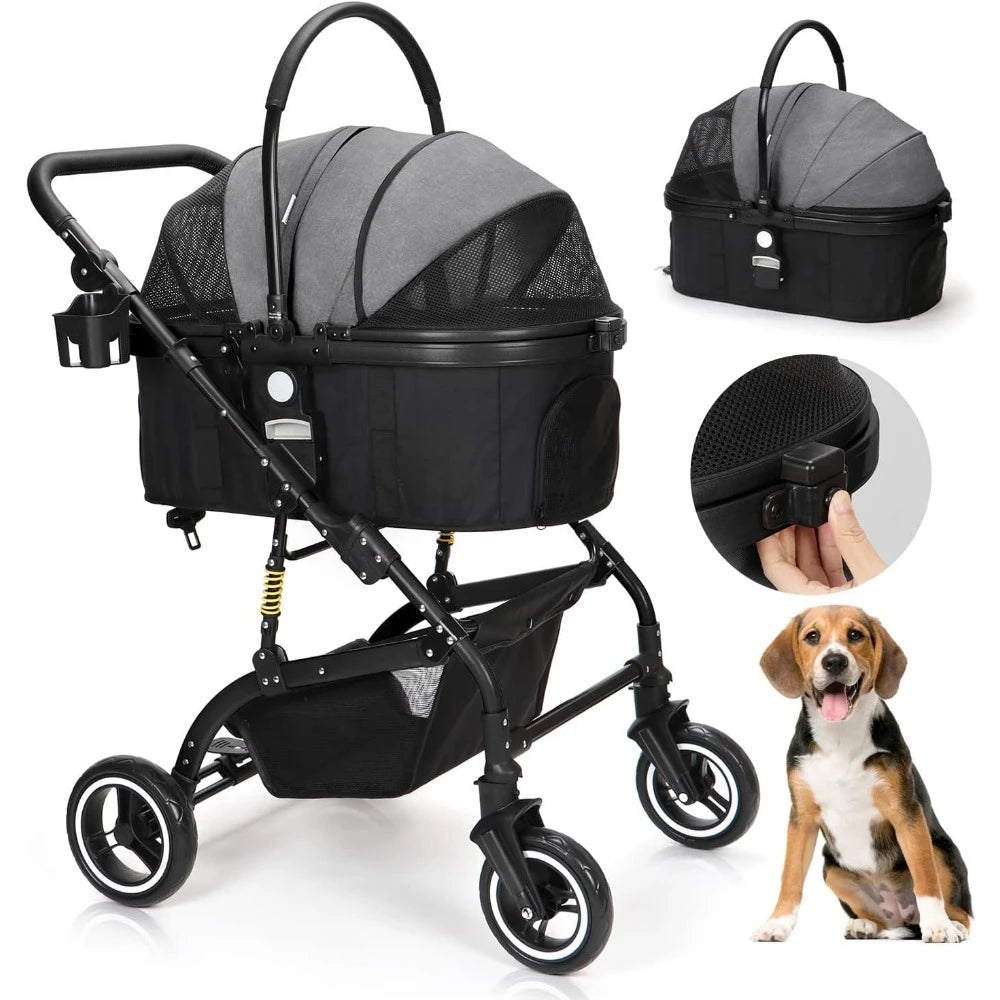 All-in-One Pet Trolley Stroller | Versatile Travel Companion for Dogs & Cats