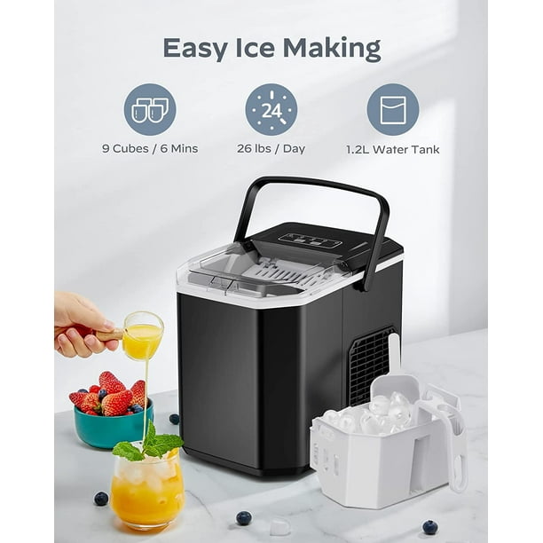 Auseo Portable Ice Maker, Manual Bullet Ice Cubes, 26lbs/24H for Home/Office