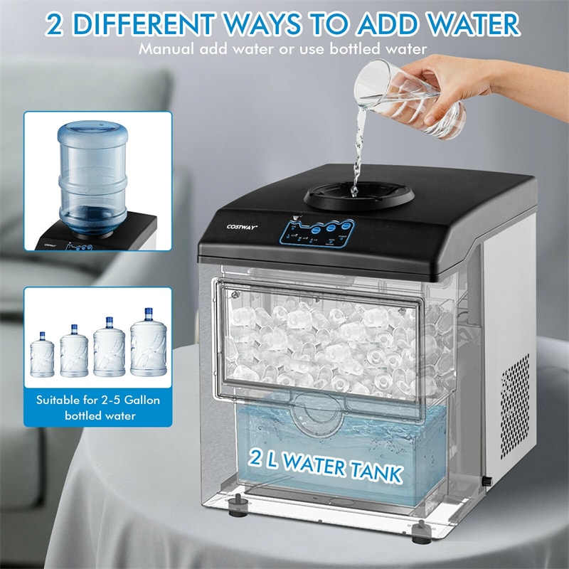 Stainless Steel 48lbs Ice Maker with Built-in Water Dispenser