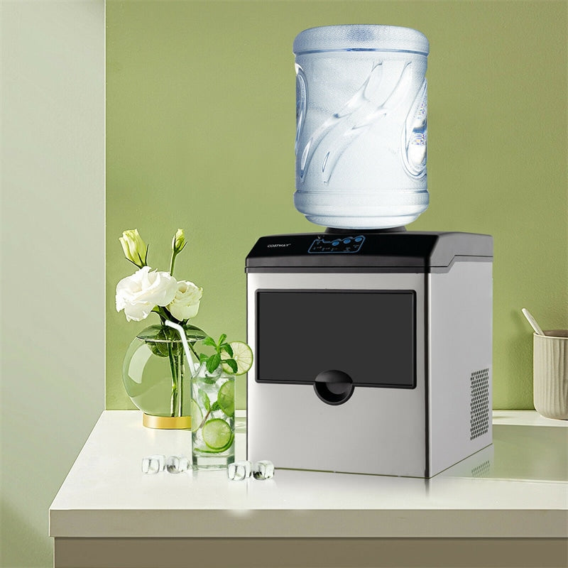 Stainless Steel 48lbs Ice Maker with Built-in Water Dispenser